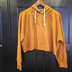 Soft Cropped Sweatshirt In Burnt Orange Amber Brown- Happily Grey- Small